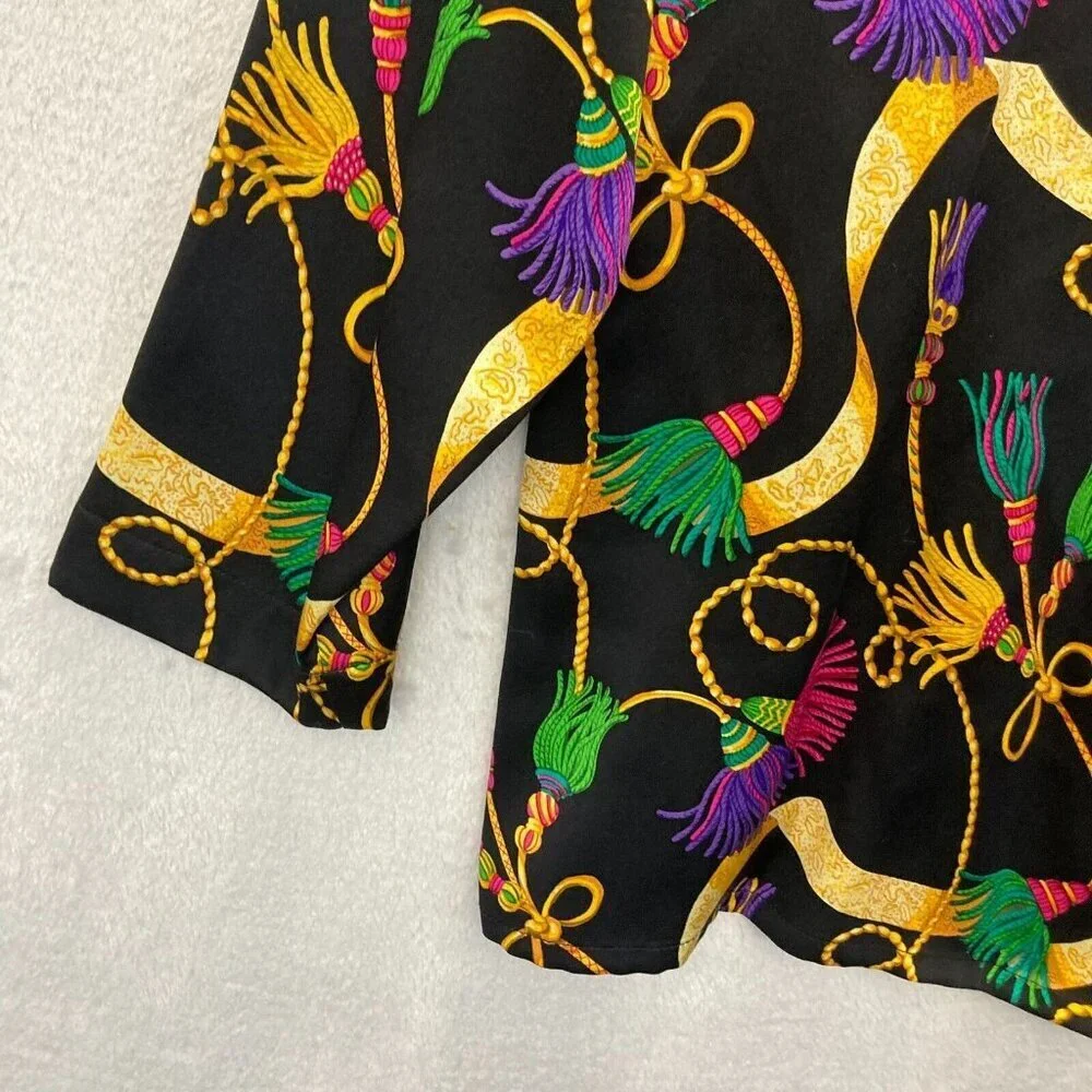 Vintage Richard Malcolm 100% Silk Blouse Sz 8 Asian Mandarin Collar Top Colorful - Picture 8 of 16